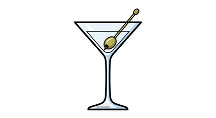 Martini Glass with Olive &ndash; Flat Vector Silhouette of Cocktail Elegance in Minimal Style