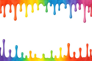 Colorful paint dripping down on a transparent background, creating a vibrant and artistic border