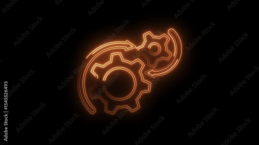 Aufkleber gears and arrows animation rotating with glowing orange lines on a black background
