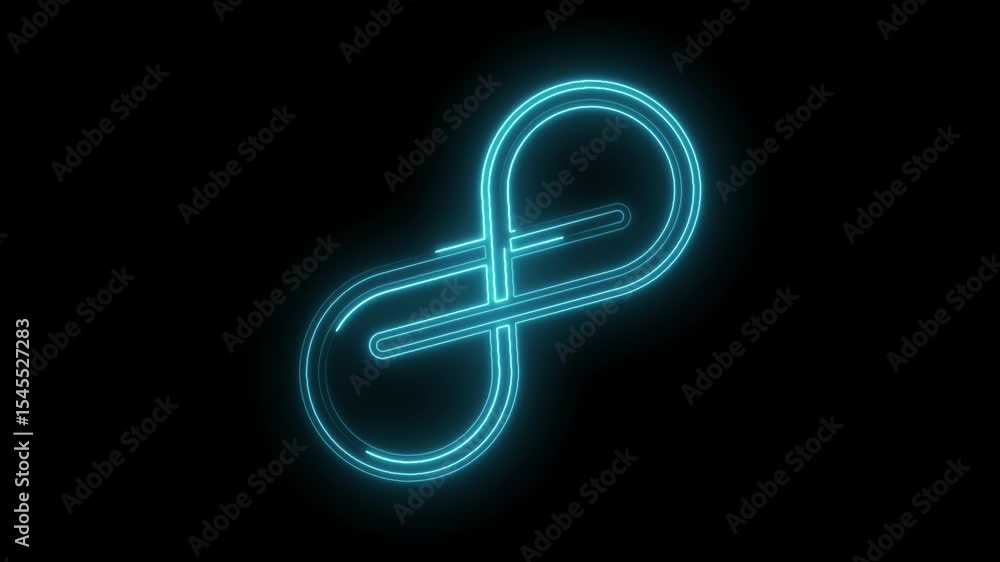 Poster neon infinity symbol animation glowing blue lines on a black background seamless loop