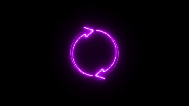 Glowing neon line Refresh icon isolated on black background. Reload symbol. reload icon animation.Glowing neon line Refresh icon isolated on black background