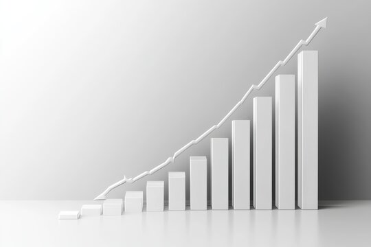 Ascending white bar graph illustrating exponential growth and progress