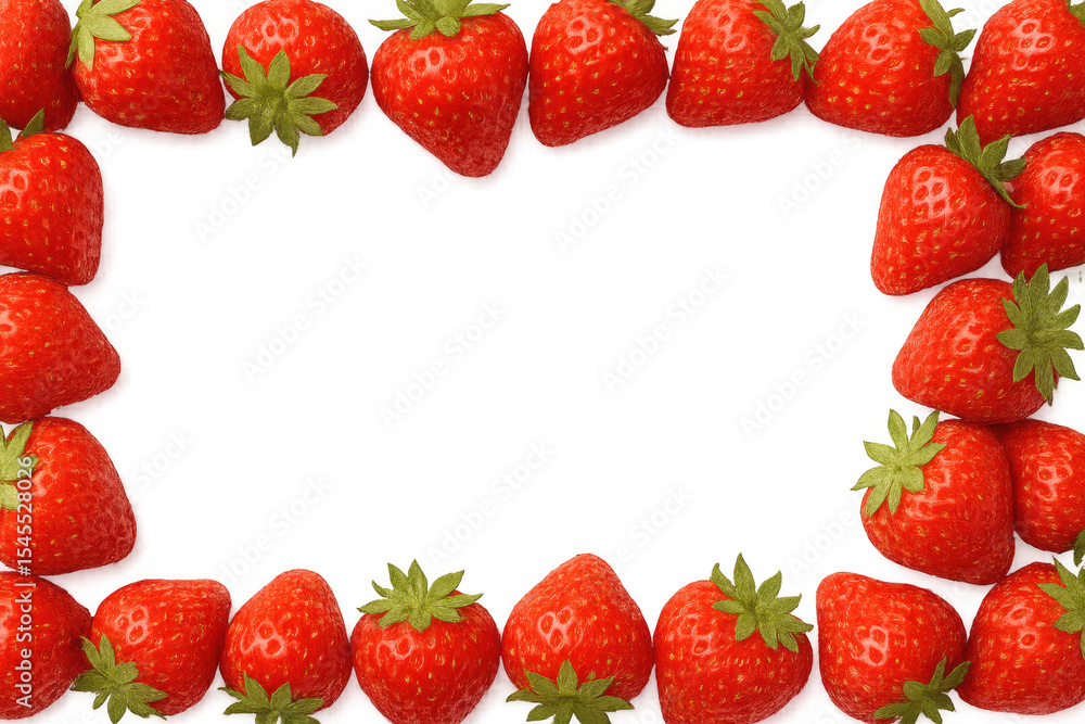 Aufkleber ripe strawberries forming a rectangular border on a transparent background, offering space for custo