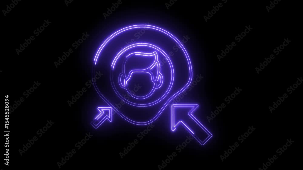 Poster neon profile targeting animation with arrows on black background marketing and demographic analysis 