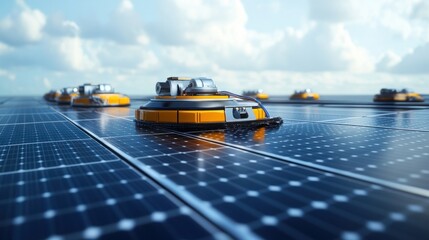 Autonomous solar panel cleaning robots optimizing energy efficiency futuristic
