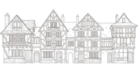 European style buildings line drawing