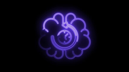 Neon brain clock with arrow icon rotation animation on black background,conceptual process - Powered by Adobe