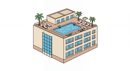 Isometric building with rooftop pool illustration