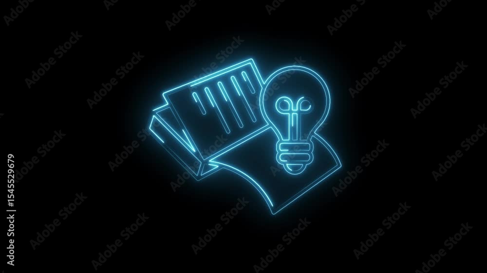 Poster neon light idea generation document with light bulb on dark background animated concept