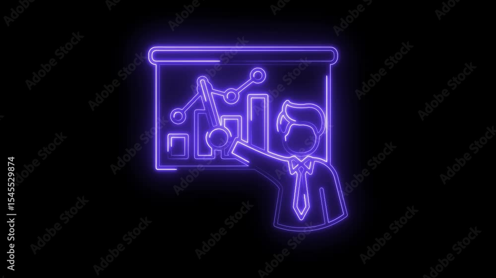 Poster neon business presentation of data analysis financial performance report with glowing lines on dark 