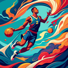 a basketball player jumping for a dunk