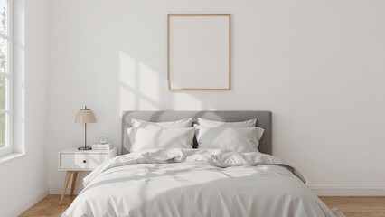 Modern Minimalist Bedroom Interior Design with Empty Frame Mockup
