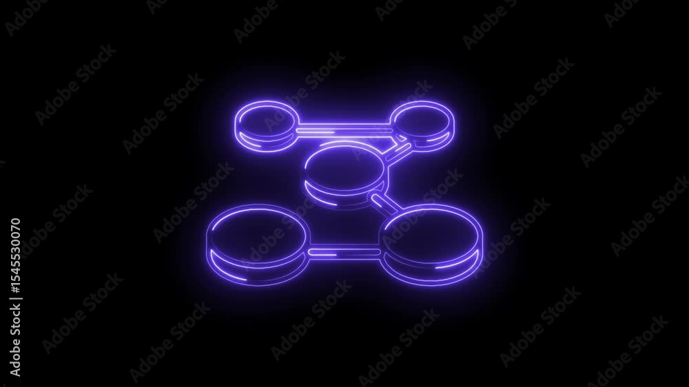 Poster neon glowing molecule structure animation on black background for science and technology