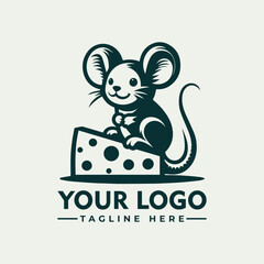 A stylized cartoon mouse sits atop a piece of Swiss cheese, smiling with its tail curled.