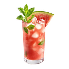 Refreshing Watermelon Cocktail with Mint and Ice in a Tall Glass