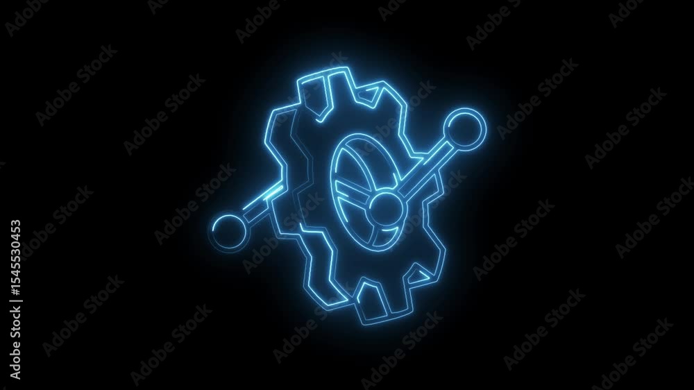 Aufkleber glowing gear with connecting nodes animation on black background for technology concepts