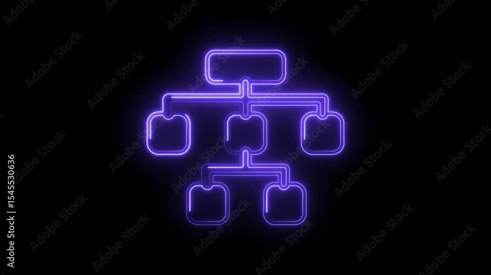 Aufkleber organization chart structure animation glowing neon flowchart presentation on black background