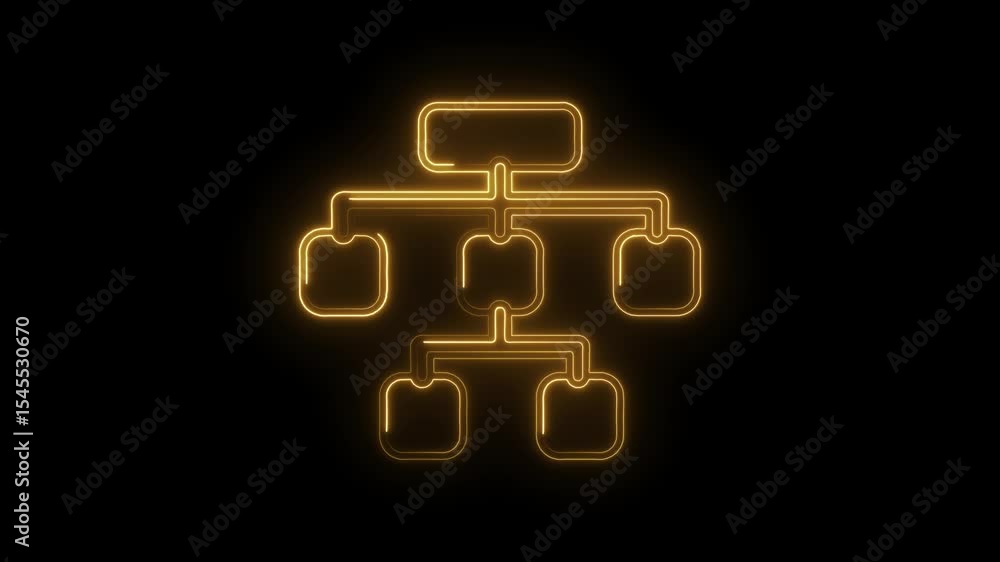 Aufkleber neon flowchart diagram illuminates business structure hierarchy with golden glow on dark background