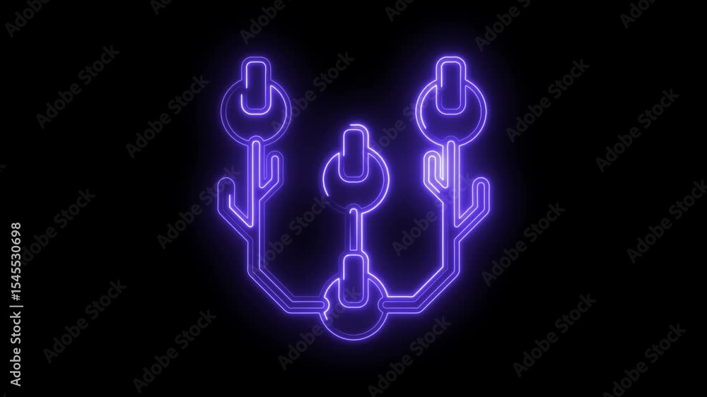 Aufkleber neon illuminated power button icon animation on black background for technology projects