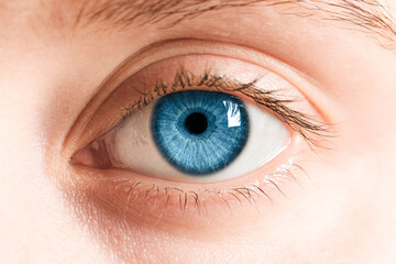 Closeup view of woman with blue eyes
