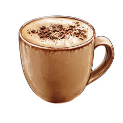 Obraz premium A steaming cup of cappuccino topped with frothy milk and cocoa powder