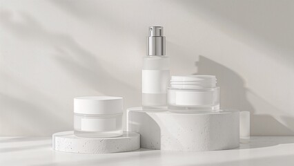 Modern skincare product display on a clean, minimalistic surface