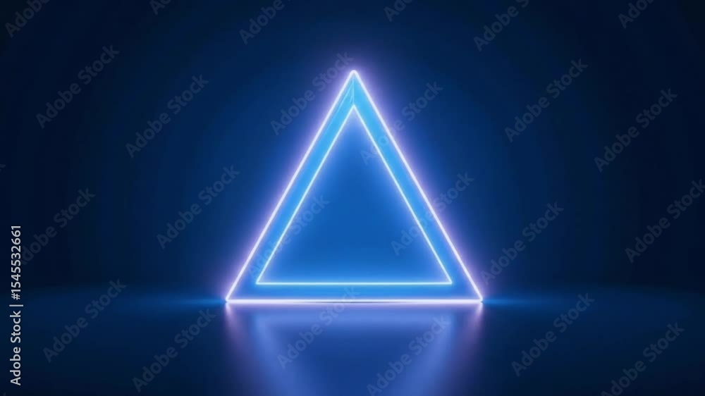 Poster glowing neon triangle in a dark blue environment with dynamic reflections