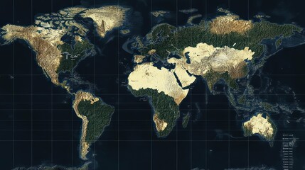 Detailed world map with textured continents and a deep ocean backdrop