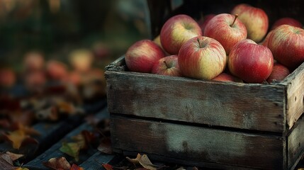 Rustic harvest, Fresh apples in a weathered crate, autumn's bounty