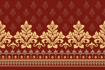 Damask ethnic floral border pattern. Floral seamless background Geometric ethnic oriental ikat seamless pattern traditional Design for background,carpet,wallpaper,clothing, wrapping,Batik