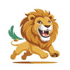 Obraz premium Cartoon lion running with green wings