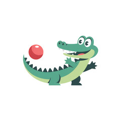 Fototapeta premium Cartoon Alligator with Red Ball on Transparent Background