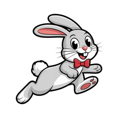 Cartoon rabbit with bow tie running on Transparent Background