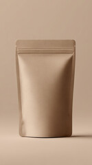 Brown kraft paper pouch bag with zip lock on beige background