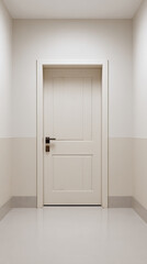White closed door in clean hallway with smooth floor