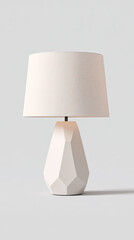 Modern white table lamp with geometric base and fabric shade