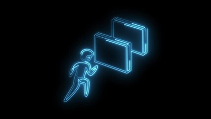Neon runner navigating through data panels abstract representation on dark background animation - Powered by Adobe