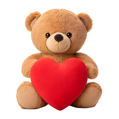 Fototapeta premium cute brown teddy bear holding a big red heart on a transparent background