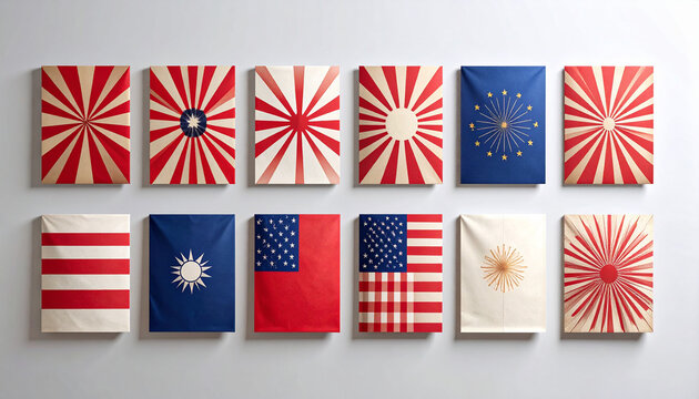 Cultural Fusion: A vibrant collection of meticulously arranged flags, each showcasing a unique design. a display of rich cultural diversity and artistic expression.