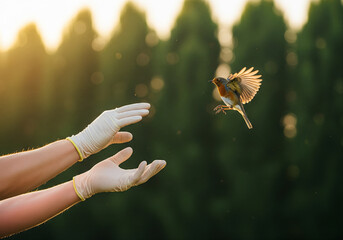 Obraz premium Robin Released: A Symbol of Freedom and Wildlife Conservation