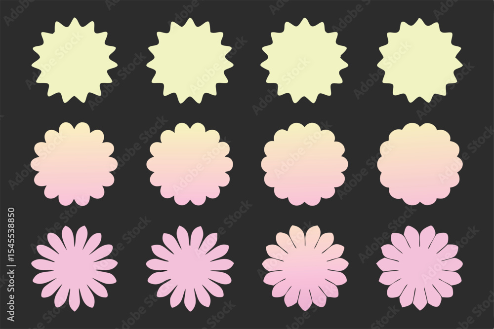 Poster vector graphic collection of floral and starburst shape templates with color gradient effects.