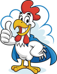  Confident Chicken Superhero Character with Blue Cape and Thumbs Up, Symbolizing Power and Success