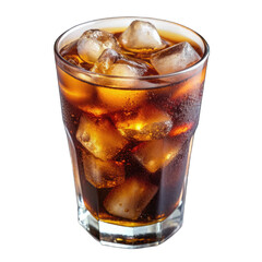 Glass of cola with ice on black ground