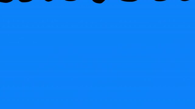Blue water rises from bottom to top on black screen. Cartoon-style transition with flooding waves in 4K and alpha.