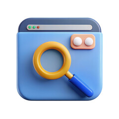 Search browser window with magnifying glass isolated on transparent background