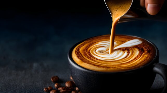 Man Pouring Milk into Coffee Cup - Powered by Adobe