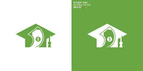 Study pay logo. Money, financial, education, murid. Vector icon symbol template EPS 10.
