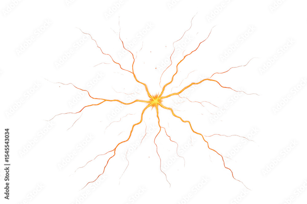 Poster luminous golden electrical energy radiating dynamically outward, creating intricate radial pattern a