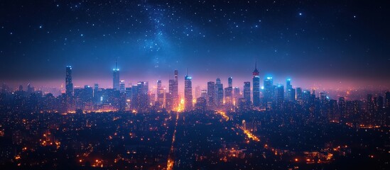 Fototapeta premium Night city skyline with stars