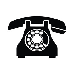 Black silhouette of a rotary dial telephone, a vintage communication device.